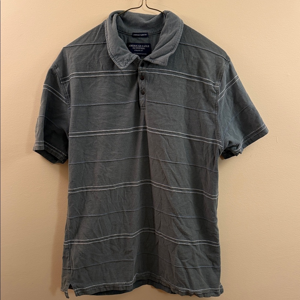 American Eagle Outfitters Men's Polo in Charcoal Gray